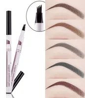 New Eyebrow Pencil Waterproof Fork Tip Eyebrow Tattoo Pen 4 Head Fine Sketch Liquid Dye Tint Pen5018544
