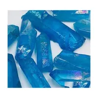 الفنون والحرف 6pcs إسقاط طبيعية زرقاء زرقاء Aura Quartz Crystal Gemstone Point Chakra لصنع المجوهر