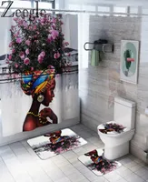 African American Women Bath Mat Shower Curtain Bath Rug Sets Bathroom Carpet Toilet Mat Set Non Slip Home Toilet Floor2329506