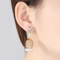 Dangle Earrings Fashion Bollywood Women Zircon Beads Bell Tassel Drop Earring Jhumka Jhumki Bridal Wedding Party Jewelry Gifts