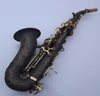 Anpassad svart ny BB Tune Music Instrument Golden Key Quality Curved Soprano Sax med munstycket8577690