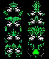Temporary Tattoos Meredmore 8sets Noctilucent Face Gems Body Stickers Glow In The Dark Luminous Jewels Fluorescent Tattoo Crystals3620446