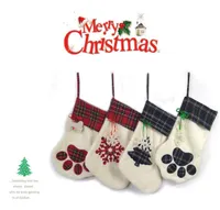 2021 quality Christmas Stocking Cat Dog Paw Stockings Fluffy Santa Socks Snowflake Xmas Tree Decoration Festival Gift Bag9379243
