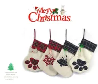 2021 quality Christmas Stocking Cat Dog Paw Stockings Fluffy Santa Socks Snowflake Xmas Tree Decoration Festival Gift Bag6199816