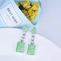 Dangle Earrings South Korea Summer Style Crystal Drop Earring For Women Beautiful Lake Green Square Crack Dainty Jewelry 2022