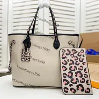 White Leopard Shopping bag cowhide leather Canvas Women Totes handbags Never single shoulder bags247h