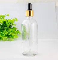 420pcslot Clear Glass Reactiving Pipeta Bottle Botella de aceite esencial Botellas de perfume 100 ml con tapa de plata de oro negro1390098