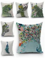 green peacock cushion cover country bird decorative pillows case beautiful almofada square home decor funda cojin1731561