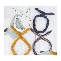 Party Favor Women Girls Iron Wire Printed Cloth Hair Band Diy Colorf Bow Headband Home Wash Face Hairband Rabbit Ear Wrapped Dh1391 Dhpkl