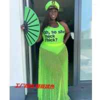 Work Dresses Women Neon Colortwo Piece Suits Tank Top And Long Maxi Skirt Set Ladies Sexy Gauze See Through Outfit Club Party Street Wear
