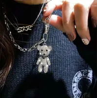 Iced Out Bear Pendant Necklace For Women Luxury Designer Bling Diamond Animal Pendants Halsband Silver Cuban Link Chain Heart Cho3859431