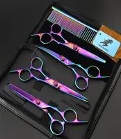 with retail packing lander 60 inch 4CR 62HRC hair Cuttingthinning scissors kit rainbowpurple hair scissors set drop shippin7328324
