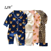 의류 세트 ljw childrens pajamas 세트 베이비 슈트 아이의 옷 유아 소년 여자 아이스 실크 새틴 탑 홈 마모 220212 드롭 배달 dhmbn