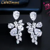 Dangle Earrings CWWZircons Austrian Design Flower Shape Cubic Zirconia Big Crystal Drop Bridal Long Earring For Wedding Brides Accessories