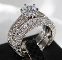 Vecalon Fashion New Arrival Retro Jewelry 14KT White Gold Filled Round Cut Topaz Gemstones CZ Crystal Enternity Bridal Couple Ring4960909