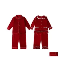잠옷 Peter Pan Collar Children Button Up Red Veet Boy Baby Lepwear Kids Christmas Pajamas Set 210915 Drop Delivery Maternity CL DHBPR