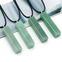 Natural Green Aventurine Stone Pendant Necklace DIY Bar Crystal Jewelry with PU Cord Necklaces
