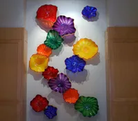 Design moderno Murano Glass Flowers Platters 14pcs Light Plate a parete per casa El Hanging Decorative Wall Art8449781