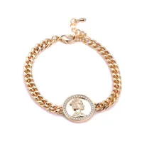 Bracelets de charme 2021 Coins Bracelet Gold Color Chain Crown Queen Face Face Bijoux pour les cadeaux élégants Lover Pulseras Mujer5341411