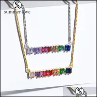 Подвесные ожерелья высококачественная радужная ожерелье Cz для женщины Colorf Crystal Fashion Gold Sie Long Chain Tharm Wedding Drop Dh1um