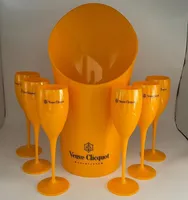 1 Ice bucket 6 Small Glass Party Coupes Cocktail Champagne Flutes Goblet Plastic Orange Whiskey Cups and cooler177Z9266479