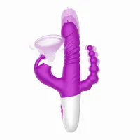 마사지 진동기 여성을위한 섹스 토이 새로운 3 in 1 트리플 자극기 스러스트 러핑 래빙 지팡이 실리콘 성인 장난감