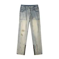 Men's Plus Size Pants Slim Jeans Zipper Hole Streetwear Pockets Hip Hop Pants