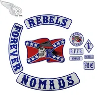 Miscelati 10 pezzi Set Rebels Nomadi per sempre ricamato a motociclisti ferro su giacca giubbotto pilota punk 40cm 276b