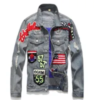 Slim Slim Vintage American Flag Jeans Jacket Punk Motorcycle Denim Coat Turn Down Collar Badge Patch Design Outerwear282C