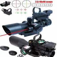 New Tactical 2 5-10X40 Rifle Scope w Red Laser & Holographic Green Red Dot Sight2552