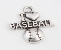 Mode jag älskar baseball vintage legering charms antik silverplätering sport bokstäver charms aac9554603432
