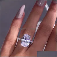 Anelli nuziali vecalon set anello classico set ovale taglio 3ct diamond cz band di fidanzamento per donne bijoux 3 3624 q2 gioielli con consegna a goccia ot5ir