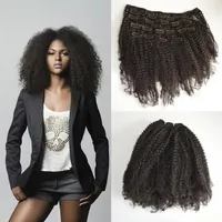 3C 4A 4B 4C Afro Kinky Curly Clip em extensões de cabelo humano 7pcs clipe afro-americano brasileiro em extensões de cabelo clip ins g-easy2742