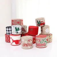 Christmas Present Wrapping Ribbon 5MetersRoll Burlap Xmas Star Deer Tree Socks Pattern DIY Wreaths Decorations 6077 Q21245395