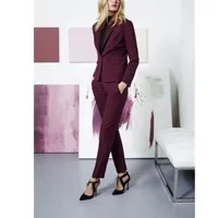 Burgundy Women Ladies Business Office Licexedos Формальная работа носить новые модные костюмы 2 штуки брюки на заказ 177M
