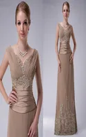2020 Novo tamanho plus size champanhe m￣e dos vestidos de noiva Aline Cap mangas chiffon renda com mi￧anga longa e elegante vestidos de m￣e 7598468
