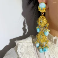 Pendientes colgantes de metal vintage Big Long Drop Earring sin color de oro perforado para mujeres joyas femeninas 2022 Estilo francés