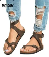 Drop ship Fashion Cork Sandals New Women Casual Summer Beach Gladiator Buckle Strap Sandals Shoe Flat with Plus Size9239553