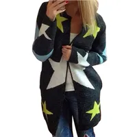 Autumn Winter Womans Star Cardigan Sweater Loose Sweater Coat Outerwear Bocket Women's Women Tops Gebreide Ladies Knitwear 2018296t