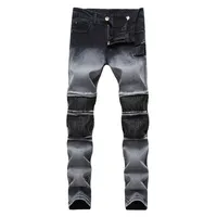 NEWSOSOO Fashion Men Jeans Straight Motorcycle plissée Pantalon Bike Hip Hop Grey Patchwork Jeans Slim Fit Skinny Tablers319L