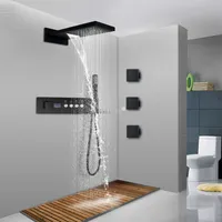 Wall Entry Type Rain Waterfall Shower Head Bathroom Brass Valve Mixer Shower Faucet With LED Digital Display Thermostat Set