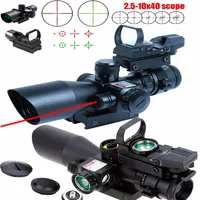 New Tactical 2 5-10X40 Rifle Scope w Red Laser & Holographic Green Red Dot Sight276Y