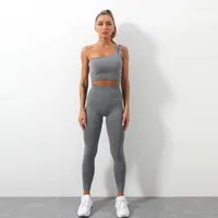 Active Sets One Shoulder Sports Two Acts Suit Women Plain Color Running Shofproof Trousers Yoga Woman Fitness Cycling Set