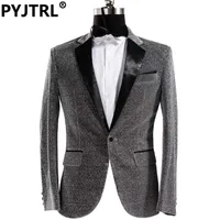 Pyjtrl Brand Mens Bright Shiner Black Grey Stage Singer Blazer Hombre Masculino Masculino Slim Fit Male Suit Suit Veste Costume249c