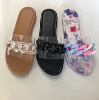 Slippers Clear Transparent Flat Women Shoes Woman Metal Chain Slides Rainbow Colorful Summer Beach Flip Flops Plus Size6996869