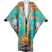 Этническая одежда повседневная африканская печать на пляже богемный шелк шелк Kafan Купальные кимоно для леди мусульманский длинное кардиганское пальто щедрость Women303e