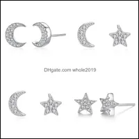Stud Moon and Star Earring for Women 925 Sterling Sier Original Christmas Jewelry Gift Fashion Earrings1 838 R2 Drop Delivery Earring Ottcc
