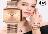 NEW Watch Women Fashion Brand Stainless Steel Mesh Belt Watches Simple Ladies039 Square Small Dial Quartz Clock Dress Wristwatc7616906
