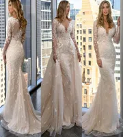 2021年は、Mhamad Shampagne Mermaid Wedding Dresses花嫁ガウンDeeeep v Neck Leng Sleeves Race Appliques Bridal Gowns Plus Size over4707346