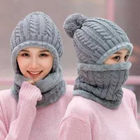 Scarves Hats scarves and gloves set hot in 2018 thermal insulation cable knitting Pom hat